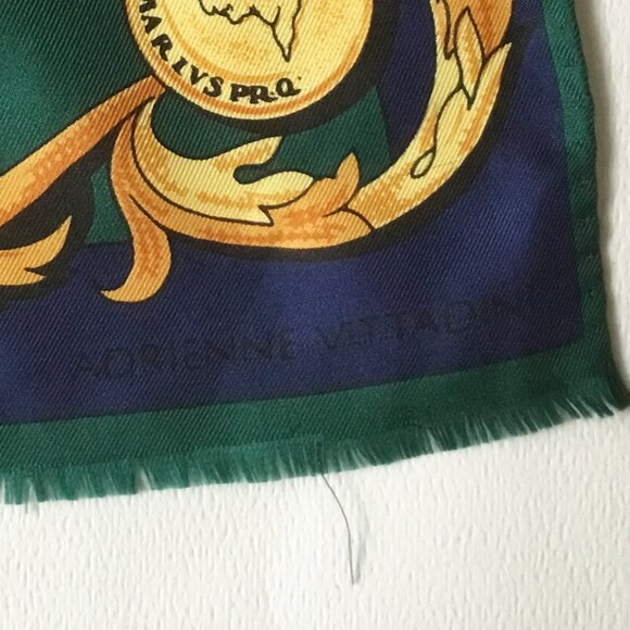 Adrienne Vittadini Coin & Tassel Blue Green Yellow Rectangular Scarf Fringe - Picture 4 of 4